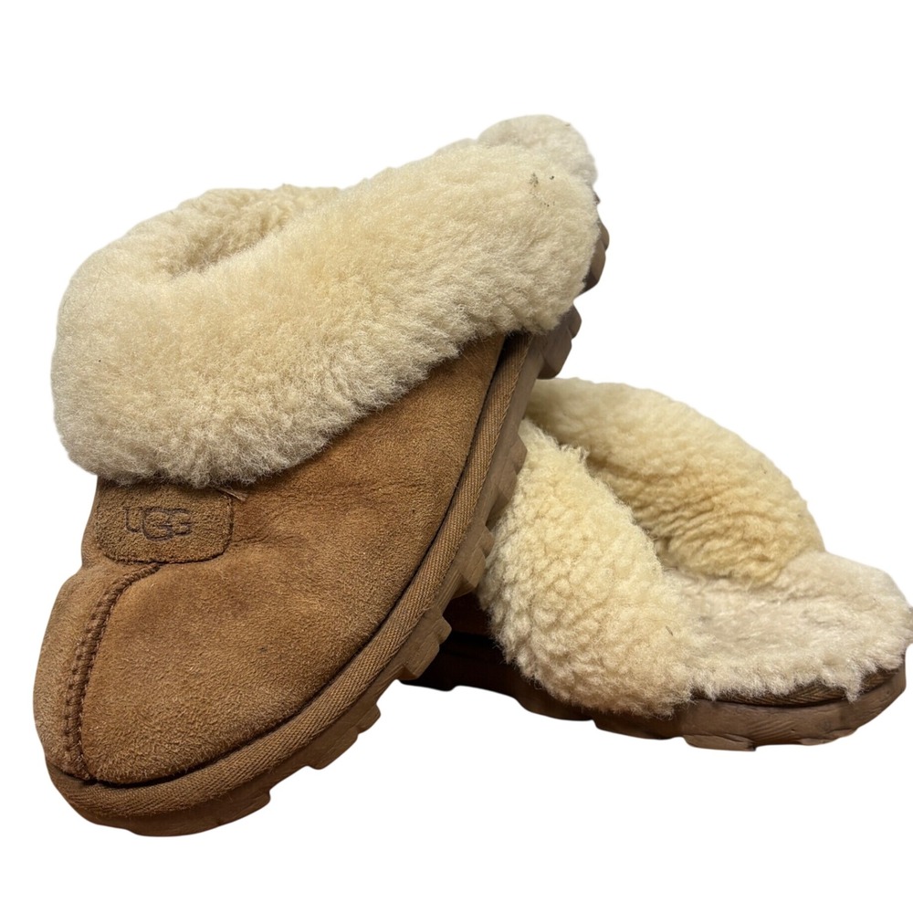 UGG Coquette Suede Sheepskin Slippers Comfort Warm Chestnut Brown 5125 Womens 8